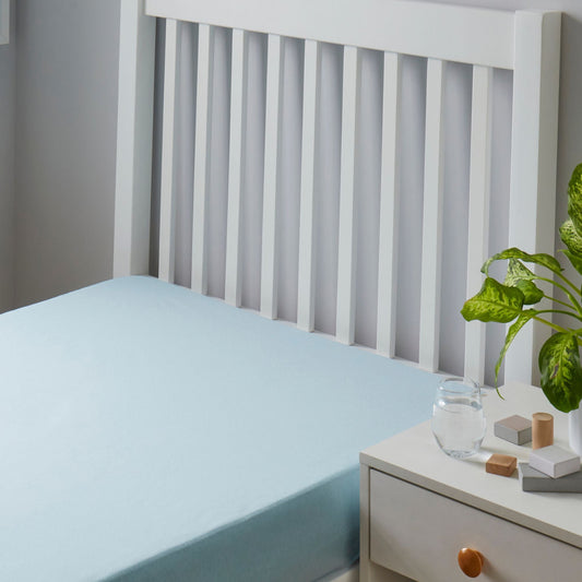 Night Lark/ Night Owl Junior Waterproof Fitted Sheet In Duck Egg