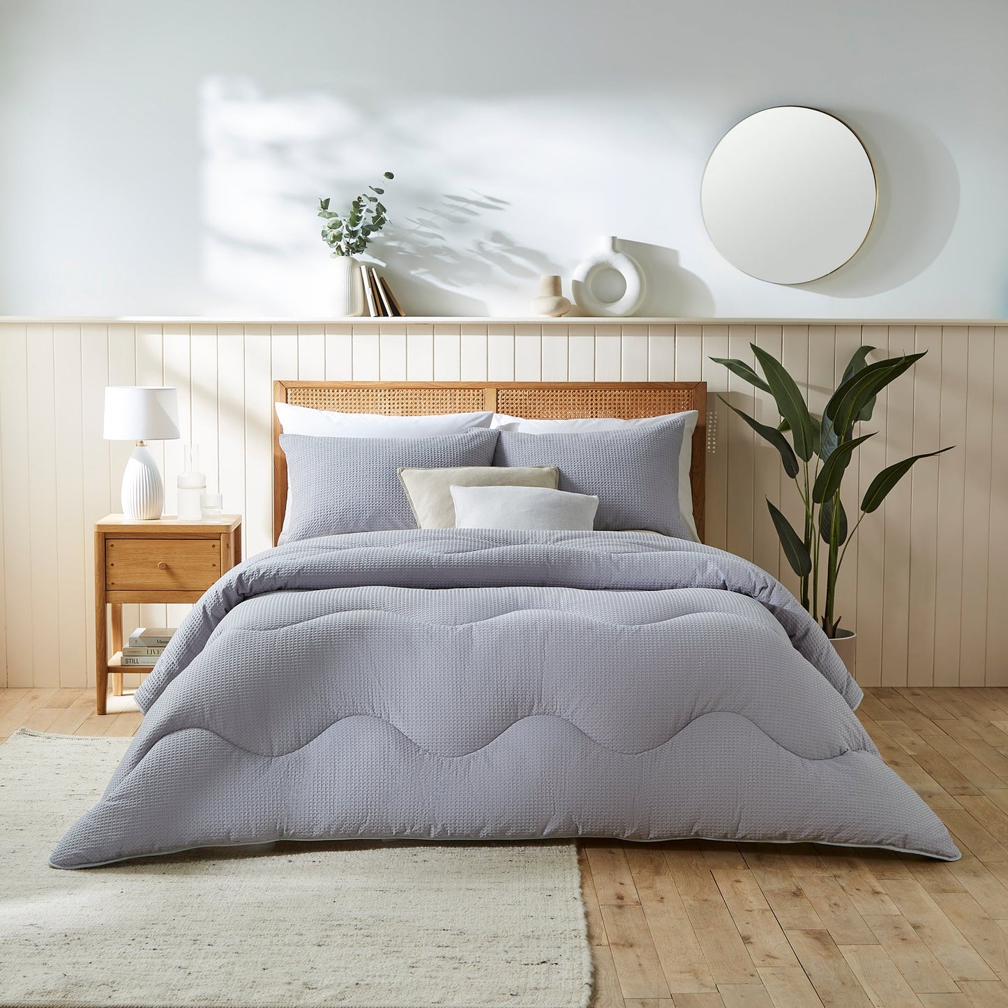 Night Lark 100% Cotton Waffle Coverless Duvet Lifestyle Grey