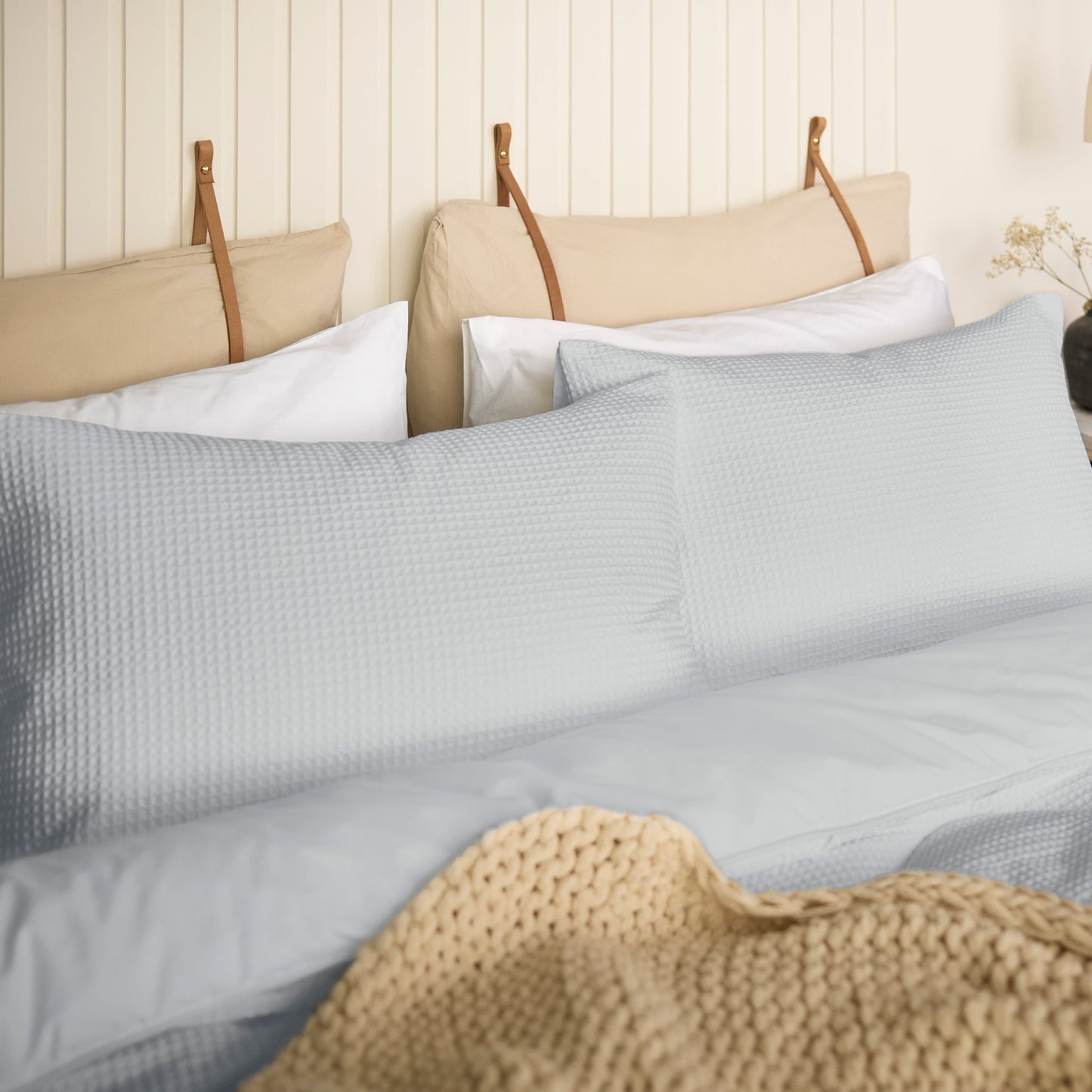 Night Lark®  Natural 100% Cotton Waffle Pair of Pillowcases