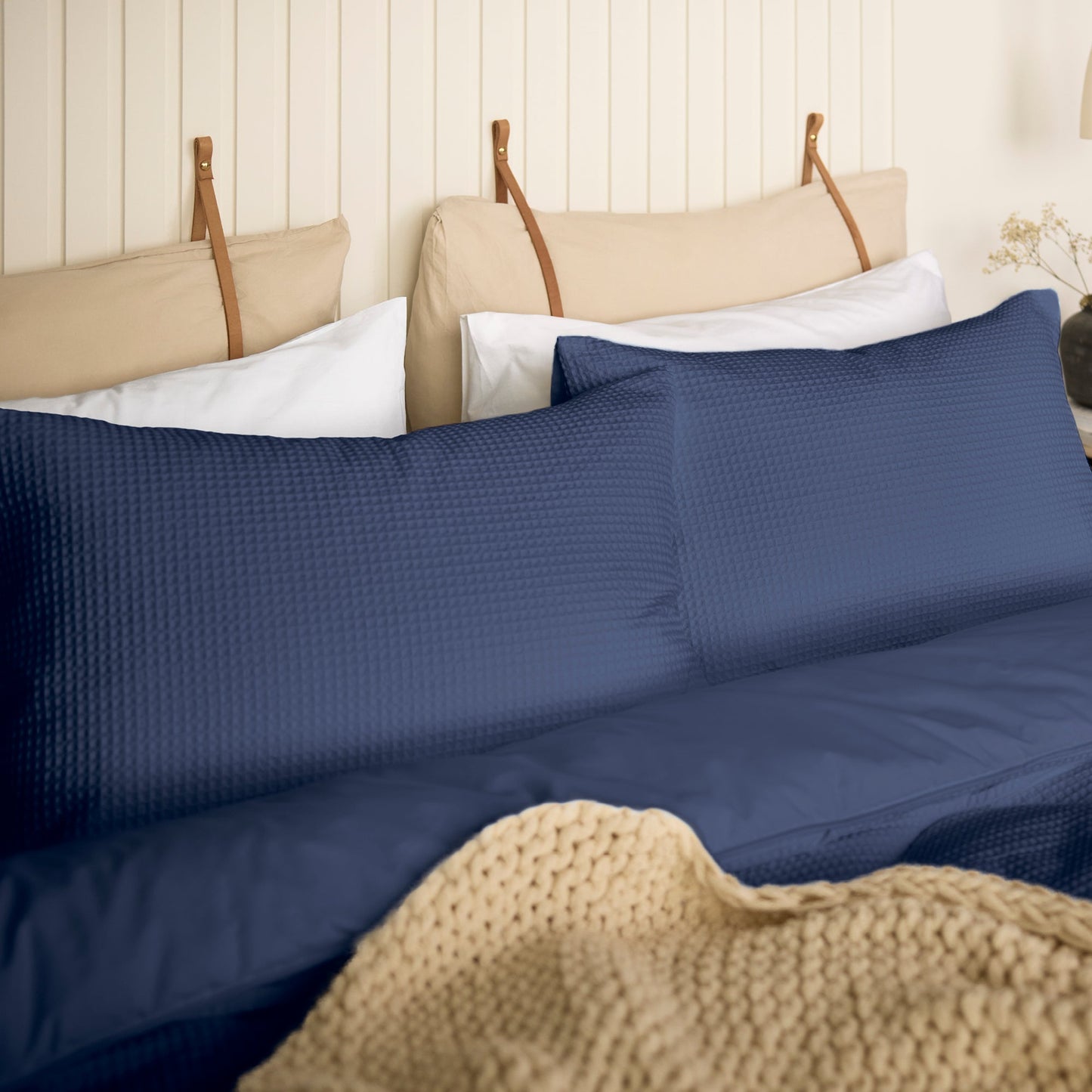Night Lark®  Natural 100% Cotton Waffle Pair of Pillowcases