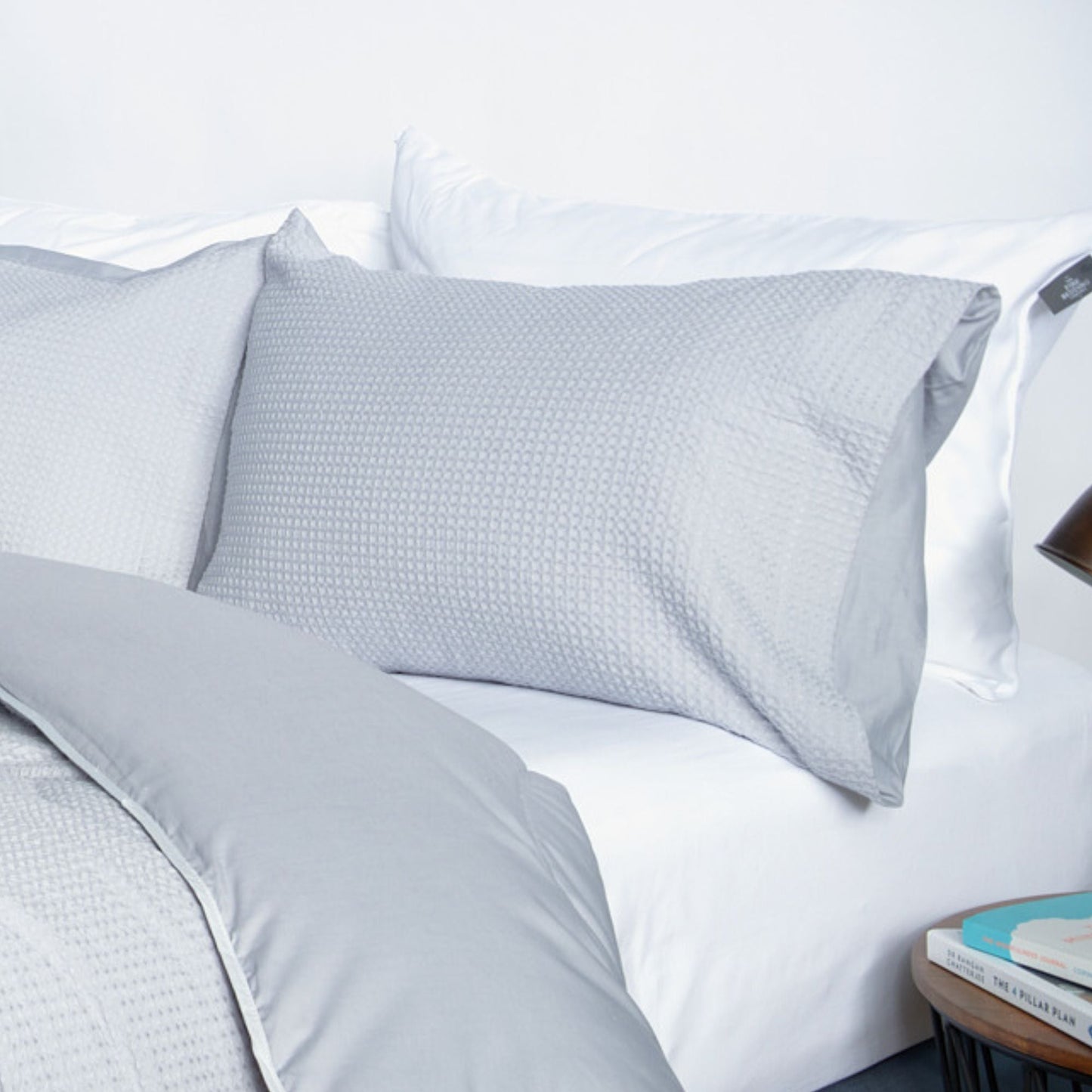 Night Owl Pure Cotton Waffle Collection Pillowcase Pair in Grey