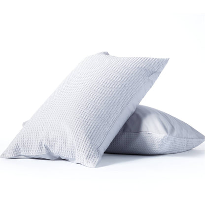 Night Lark / Night Owl Pure Cotton Waffle Collection Pillowcase Pair in Grey